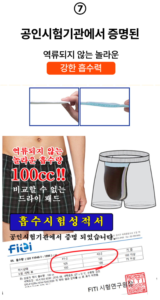 FITI 공인시험기관 흡수 성적서 이미지